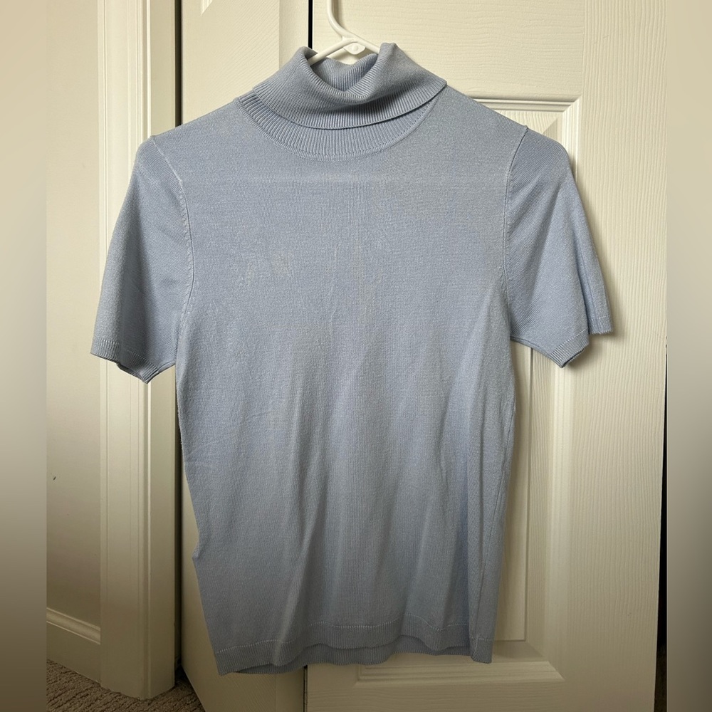 Light Blue Turtleneck Short Sleeve Top